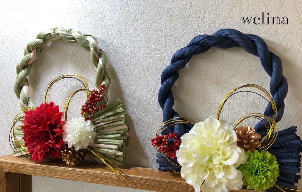 12月しめ縄飾り＊しめ縄の色は左のマーブル・ボルドー・紫です。ネイビーは欠品中。写真はイメージです。