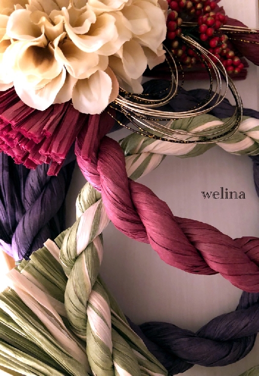 しめ飾りのカラー見本＊ワイン・紫・マーブルです。お花は選んでいただけます。