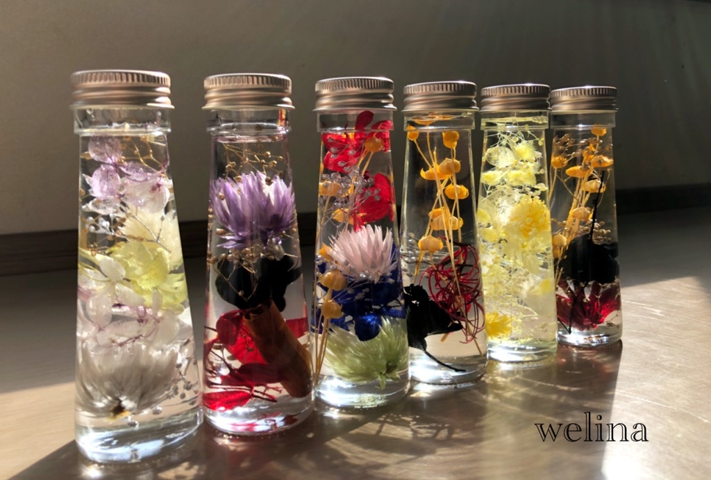 講習会＊ハロウィン風ハーバリウム♪それぞれお好きなお色目で作りました！